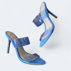 Veronica Beard Asha Blue Suede Stiletto Heels with Transparent Straps Size 7